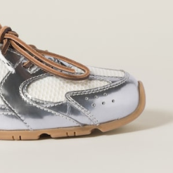 NB x Miu Miu 530 SL Metallic Leather And Mesh Sneakers Women